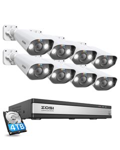 ZOSI 4K Überwachungssystem Außen Set mit Audioaufnehmen, Smarter Videoüberwachung mit 16CH 4TB HDD NVR und 8X 8MP POE Kamera Set