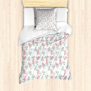 ABAKUHAUS Blumen Mantele, Rosenblätter Blüten, Milbensicher Allergiker geeignet mit Kissenbezügen, 135 cm x 200 cm - 80 x 80 cm, Pale Pink Türkis