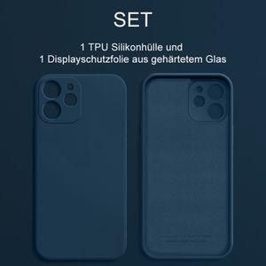 SOONTEC Schutzhülle (Blau) für Apple IPhone 12, Schutzhülle TPU Case + 1 Displayschutz Panzerglas, FULL COVER GLASS