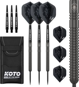 KOTO - Sting Black PVD 90% Dartpfeile 23 G, Tungsten Profi Steel Darts mit Flights + Shafts & Dartwallet, Fester Ringgrip KOTO - Sting Black PVD 90% Dartpfeile 23 G, Tungsten Profi Steel Darts mit Flights + Shafts & Dartwallet, Fester Ringgrip