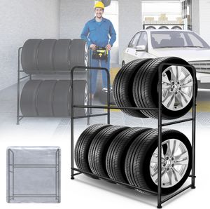 LZQ Regał na opony Regał na 8 opon Regał magazynowy z pokrywą ochronną Regał warsztatowy o regulowanej wysokości, udźwig 180 kg, 107x46x117 cm