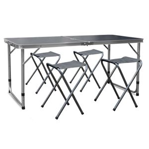 Aga Campingtisch Set, klappbar, 4 Stühle, Klapptisch Camping, höhenverstellbar 120 x 60 x 54/60/70 cm Grau