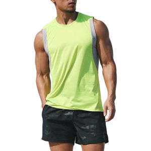 Herren lose ärmelloses Hemd Tank Top Elastische Fitness Trainingsweste einfarbig,Farbe: Leuchtendes Grün,Größe:XL