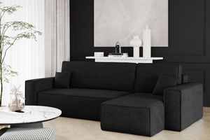 Kaiser Möbel Ecksofa mit schlaffunktion und bettkasten, Sofa L-form, Couch L-form BEST Dicker Cord Schwarz Rechts