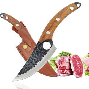 Ausbeinmesser Meat Cleaver Knife mit Scheide High Carbon Steel Filetmesser Kochmesser für Küche, Camping, BBQ