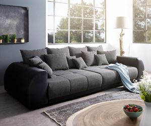 DELIFE Big-Sofa Violetta 310x135 cm Schwarz inklusive Kissen
