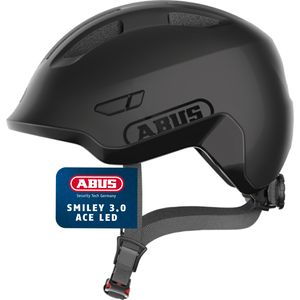 ABUS Kinderhelm Smiley 3.0 ACE LED - Fahrradhelm mit Licht - tiefe Passform & Platz für einen Zopf - für Mädchen und Jungs - Schwarz, Größe M
