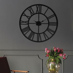 WOMO-DESIGN Velké nástěnné hodiny s římskými číslicemi, Ø 92 cm, černé, ze železa, vintage styl, tiché, bez tikání, designové hodiny dekorativní hodiny designové hodiny
