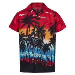 Männer Kurzarm Hawaiihemd Sommer Casual Beach Holiday Party Tops Tee,Farbe: Rot,Größe:3XL