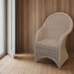 KRINES HOME Moderner Esszimmer-Sessel / Korbsessel aus Natur-Rattan in der Trendfarbe Vintage Weiss-  in DE
