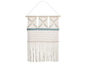 BELIANI Wandbehang Beige und Blau Baumwolle 66 x 141 cm Handgefertigt Makramee Rechteckig mit Fransen Boho Wanddekoration Accessoire Wanddeko