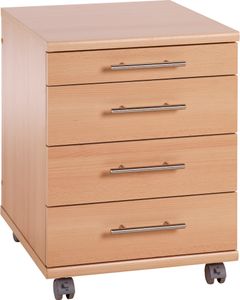 Möbelpartner Rollcontainer Eagle | HxBxT 57x42x50cm (Höhe mit Rollen) | 4 Schubladen | Buche