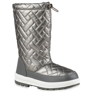 VAN HILL Damen Warm Gefüttert Winterstiefel Stiefel Gesteppt Outdoor Schuhe 838198, Farbe: Silber, Größe: 41