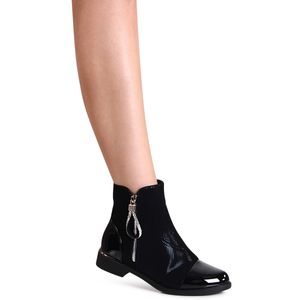 topschuhe24 2894 Damen Velours Lack Stiefeletten Ankle Boots, Farbe:Schwarz, Größe:38 EU