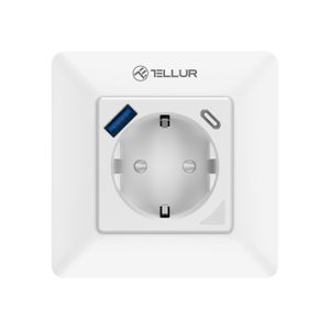 Tellur Smart WiFi-Wandstecker, 3600 W, 16 A, PD20 W, USB 18 W, Energiemessung, weiß