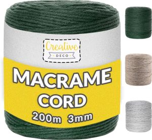 Creative Deco 100m Dunkel-Grün Makramee-Garn Baumwoll-Polyester-Kordel Baumwoll-Schnur | 328 Fuß | 2-3 mm Dicke | Große Rolle Naturliche Starke | Perfekt für Basteln, DIY, Handwerk & Stricken