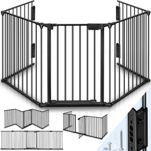 KIDUKU Krbová bezpečnostná brána 300 cm čierna Detská zábrana Ochranný kryt ohrádky Ochranný kryt dverí