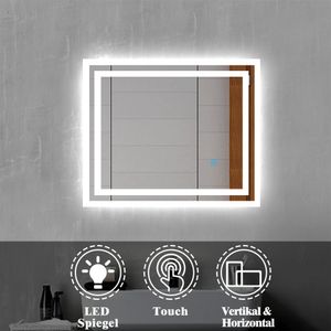 LED Badspiegel 60x50 cm Badezimmerspiegel mit Beleuchtung Lichtspiegel Wandspiegel mit Touch-schalter IP44 Kaltweiß LED Badspiegel 60x50 cm Badezimmerspiegel mit Beleuchtung Lichtspiegel Wandspiegel mit Touch-schalter IP44 Kaltweiß