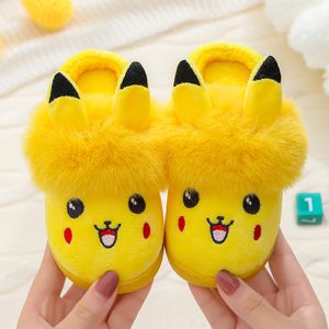 Baby Süß Pikachu Pokemon Warm Plush Slippers Kinder Winter All-inclusive Hause Hausschuhe Gelb Gr.34/35