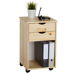 Rollcontainer KANO aus Kiefer in natur, schöner Bürocontainer mit 2 Schubladen, einfaches Schubladenelement mit 1 Ablagefach