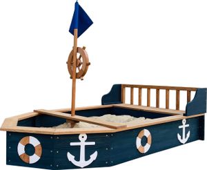 AXI Doris Sandkasten Boot / Schiff aus Holz | Sandkastenschiff in Anthrazit & Braun mit drehbarem Ruder, Flagge & Sitzbank | Sandkastenboot /