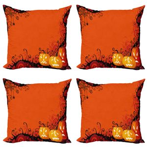 ABAKUHAUS Spinnennetz Kissenbezug Set (4 Stück), Halloween Kürbisse, Moderner Doppelseitiger Digitaldruck, 50 cm x 50 cm, Orange Marigold Schwarz