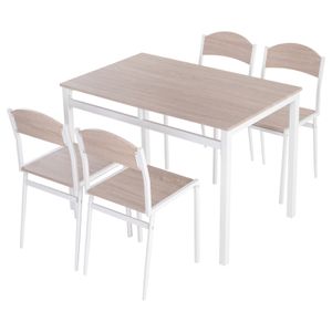 HOMCOM 5-teilige Essgruppe Sitzgruppe Esstisch Set Holzmaserung MDF + Metall Grau + Weiß mit 1 Tisch + 4 Stühlen