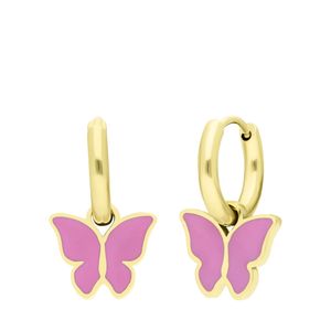 Lucardi - Kinder Vergoldete Edelstahlohrringe mit rosa Schmetterling - Ohrringe - Stahl - Gelbgold legiert -
