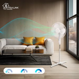 EXTRALINK ventilátor na nožičkách, 3 lopatky, 3 stupne rýchlosti, oscilačný, výkonný ventilátor s nastavením uhla sklonu, nízka spotreba biely, priemer 40 cm, koláčik ventilátora