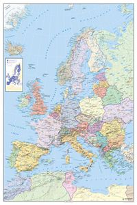 Empireposter Landkarten, Politická mapa, Celá Európa, Viacfarebný, Nemčina, 610 mm, 915 mm
