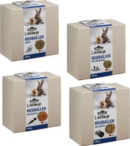 Dehner Nagersnack Bergwiesenheu Probierset, 4 Sorten Natur/Löwenzahn/Karotte/Blüten, 1.6 kg