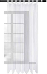 WOLTU Gardinen transparent mit Schlaufen, Stores Vorhang Schal Voile Tüll Wohnzimmer Schlafzimmer Landhaus, Weiß 140x175 cm (1 Stück)