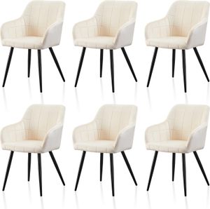 CLIPOP Esszimmerstühle, 6er Set Küchenstühle, Samt Polsterstühle, Wohnzimmerstühle mit Metallbeine, Beige