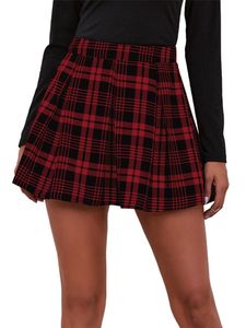 Damen Faltenröcke A-Linie Hohe Taille Kurz Röcke Solide Skater Tennis Basic Minirock Rot,Größe:M