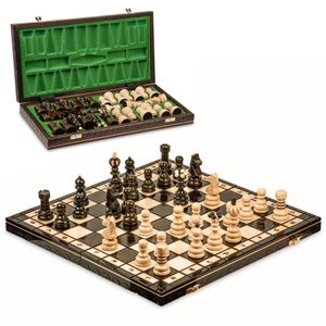 Schachspiel schach Schachbrett Holz hochwertig - Chess board Set klappbar mit Schachfiguren groß für Kinder und Erwachsene 42X42 cm