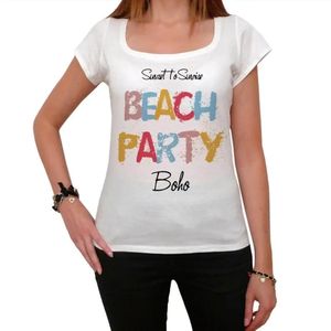 Damen Grafik T-Shirt Boho-Strandparty – Boho Beach Party – Öko-Verantwortlich Vintage Jahrgang Kurzarm Lustige Druck Geburtstag Geschenk Frau