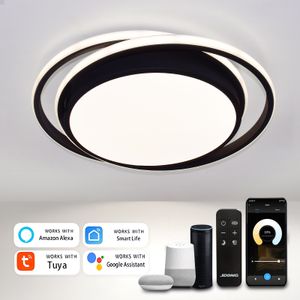 Smart LED Deckenleuchte Kompatibel mit Alexa Google Home 36W Schwarz Runde Deckenlampe Dimmbar mit Fernbedienung 3000K-6500K Warmweiß Kaltweiß Tageslicht Lampe Für Schlafzimmer Wohnzimmer 40CM