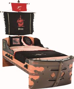 Cilek PIRATE S Bett Kinderbett Piratenbett Schiff Braun 90x190 cm, Matratze:ohne