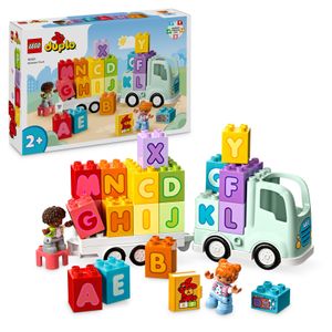 LEGO DUPLO Town ABC-Lastwagen, Lernspielzeug für Kleinkinder ab 2 Jahren, ABC-LKW-Spielzeug mit Anhänger und Buchstaben-Steinen, plus Figuren eines Jungen und eines Mädchens, Geschenk für Kinder 10421