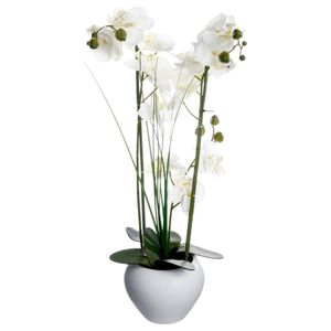 Umělá orchidej v keramickém květináči, vkusná květová dekorace, která ozdobí každý pokoj