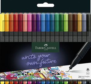 Faber-Castell 151620 - Grip Finepen, Fineliner, mit metallgefasster Faserspitze 0.4 mm, 20er Etui