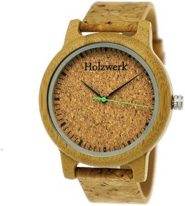 Holzwerk Damenuhr & Herrenuhr Designer Holz Kork Armbanduhr in Beige Braun Grün
