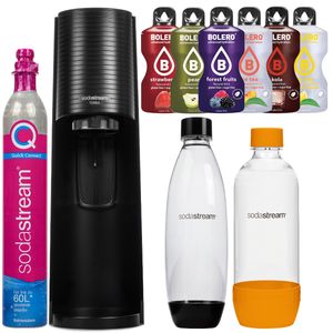 SodaStream Wassersprudler Terra Schwarz eine Flasche + Sodastream Orange 1 L Flasche + Bolero