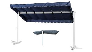 Grasekamp Standmarkise Dubai Blau 375x225cm mit  Schutzhülle Terrassenüberdachung  Raffmarkise Mobile Markise Ziehharmonika