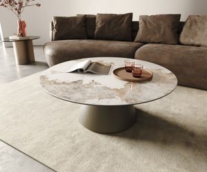 DELIFE Couchtisch Borna 100x100 cm Keramik Minas Melange Weiß-Beige Gestell Konisch Effektfinish Titan