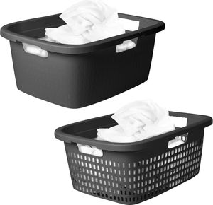 Novaliv Wäschekorb 25L + Wäschewanne 25L, Wäschebox Set Wäscheeimer Wäschebehälter für Bad Wäsche Schmutzwäsche, Wäschekörbe Wäschewanne Laundry Basket Wäschetonne Korb Sammler Box