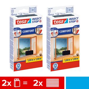 tesa 2x Fliegengitter Comfort Insektenschutz Fenster ohne Bohren grau 1 x 1 m