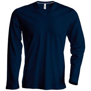 Pánske tričko Kariban Slim Fit s dlhým rukávom a výstrihom do V RW708 (veľké) (námornícka modrá)