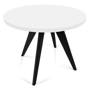 Runder Ausziehbarer Tisch für Esszimmer, FARO, Loft-Stil, Skandinavische, Durchmesser: 90 / 130 cm, Farbe: Weiss / Schwarz