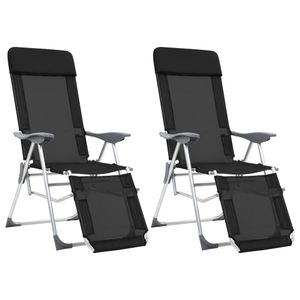 Ankonbej Klappbare Liegestühle mit Fußteil 2 Stk. Schwarz Textilene
